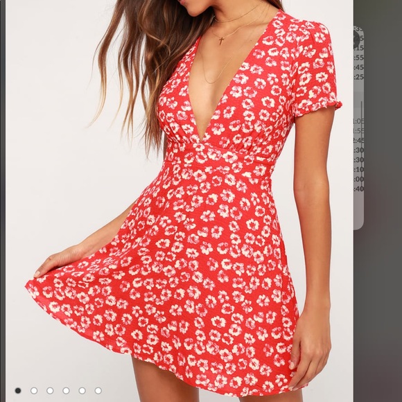 Lulus Garden Explorer Red Floral Print Mini Dress Sz M - Picture 2 of 10